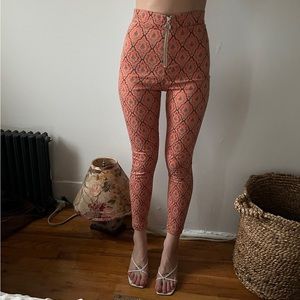 Orange Patterned Cigarette Pants / Trousers